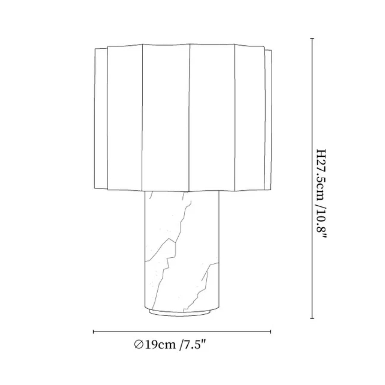 Détail de la base cylindrique en marbre de la lampe