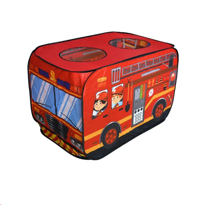 Tente de jeu pliée, facile à ranger, motifs de bus visibles