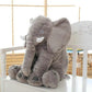 Coussin éléphant en peluche sur fond blanc, vue de face