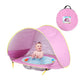 Vue intérieure de la tente avec espace pour bébé et bain