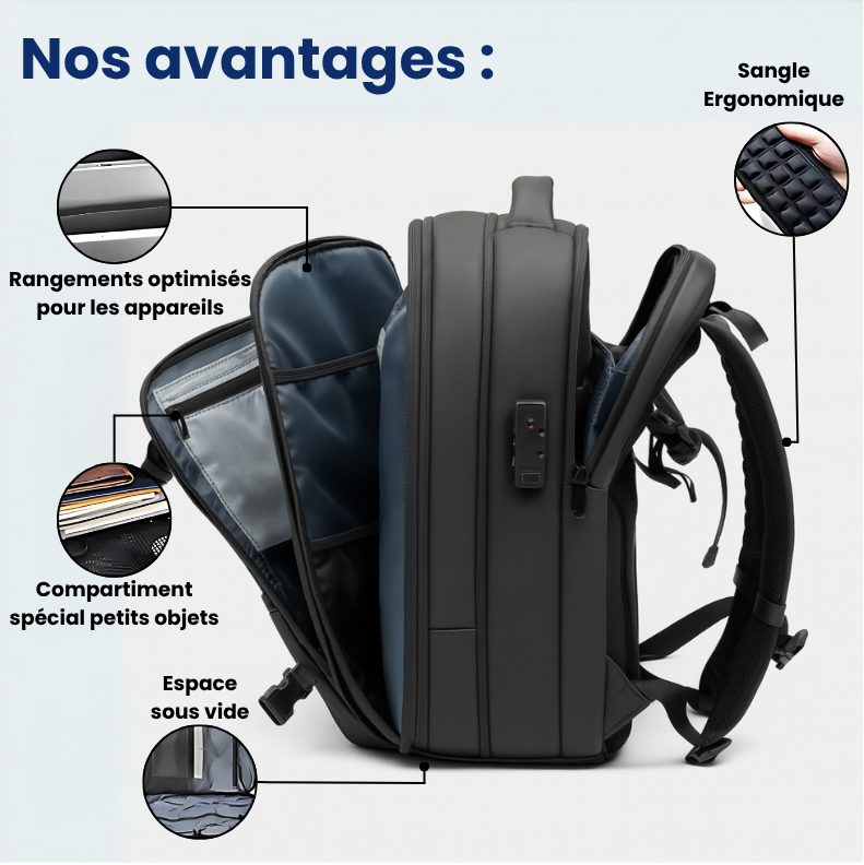 Homme portant un sac à dos spacieux en extérieur