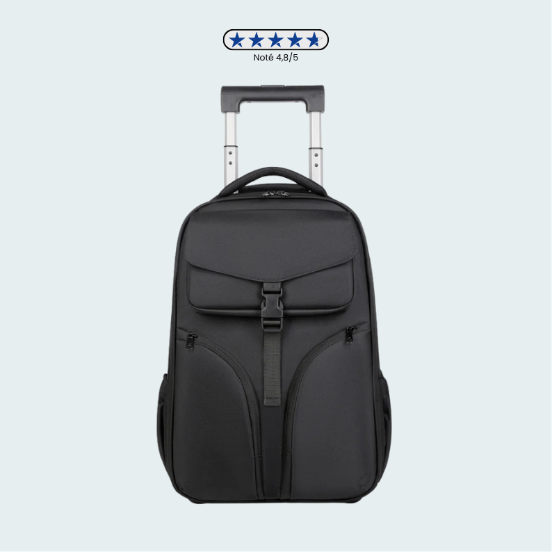 Sac à dos transformé en sac de voyage posé au sol