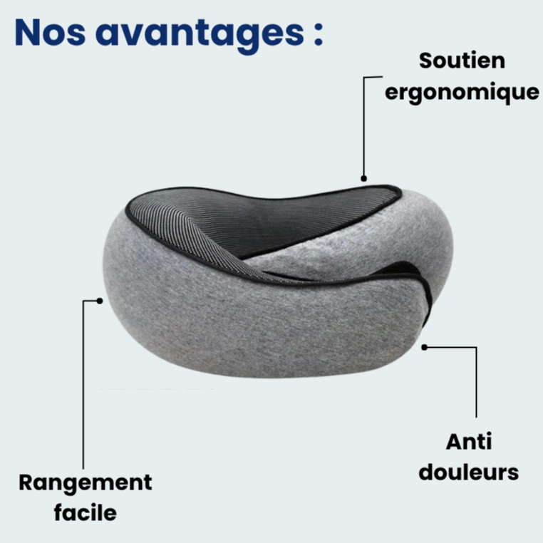 Coussin noir plié, montrant sa portabilité et son design