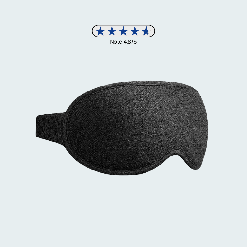 Masque de sommeil lavable, présenté sur une surface neutre