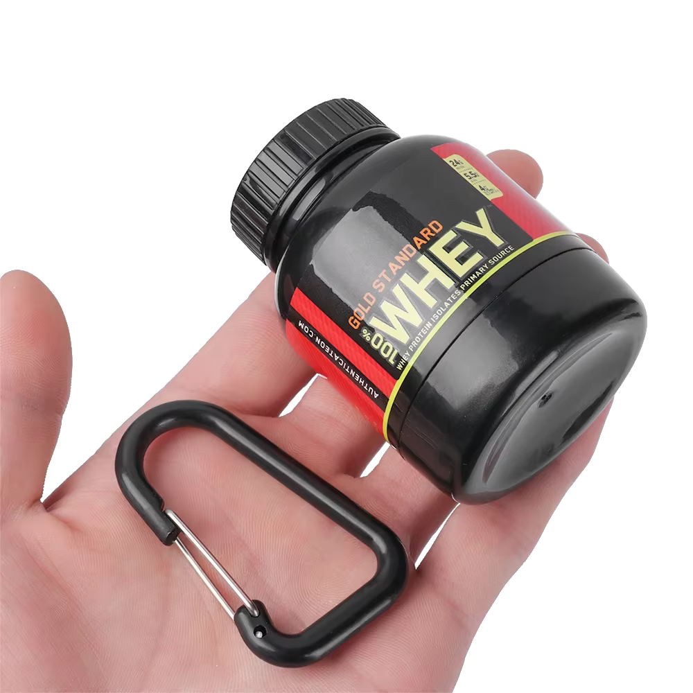 Porte-clés compact avec poudre de protéine visible
