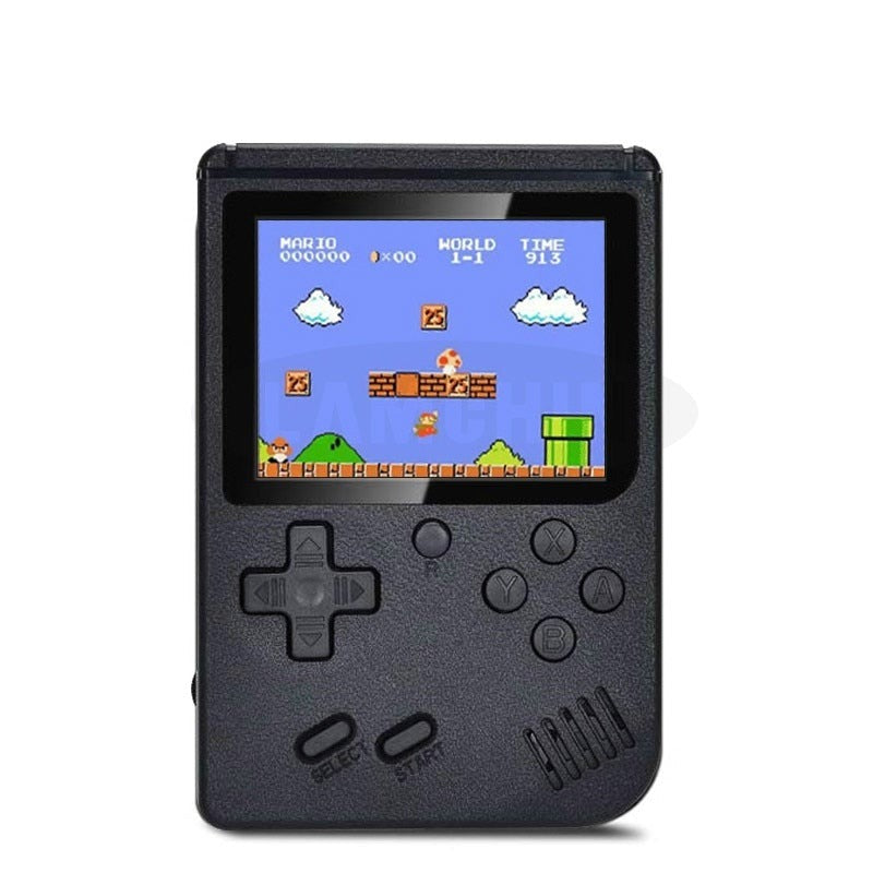 Écran de la console rétro affichant un menu de jeux