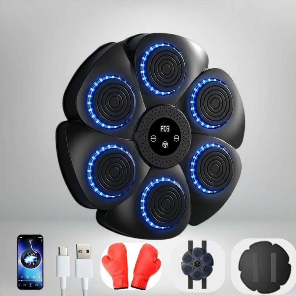 Vue latérale de la machine de boxe montrant les dimensions compactes