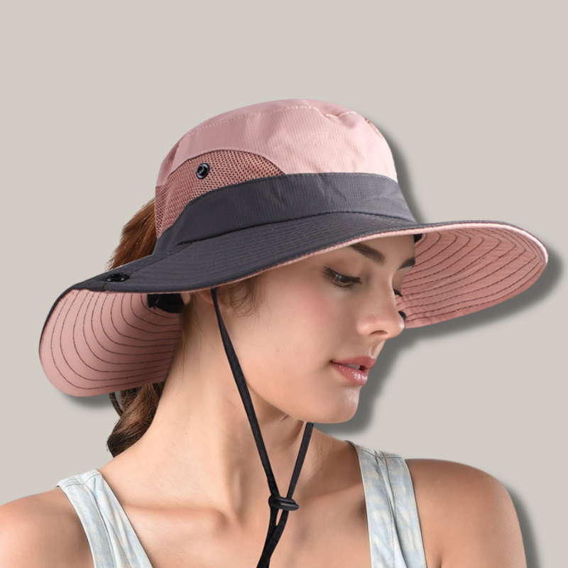 Chapeau rose pliable avec large bord, protection solaire