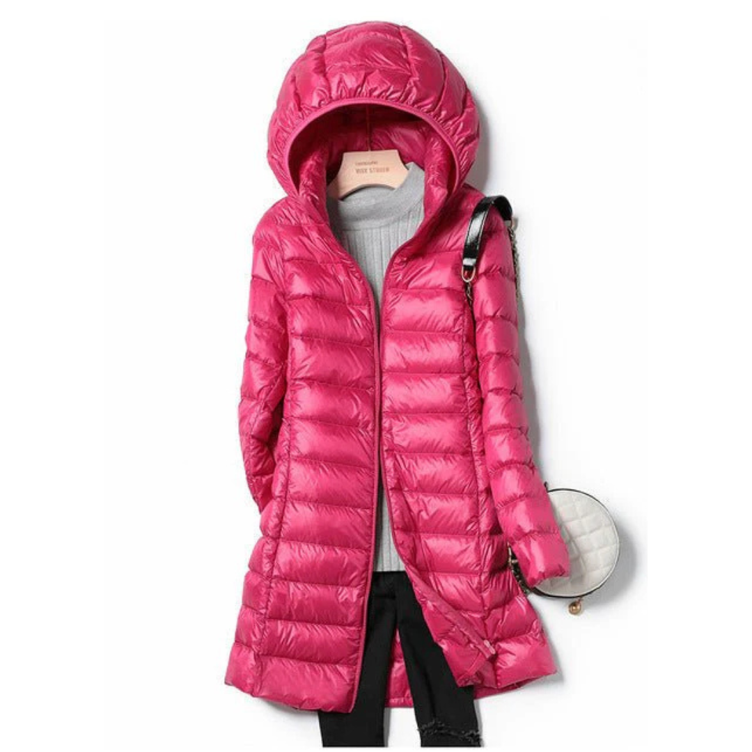 Veste matelassée rose avec capuche oversize vue de face