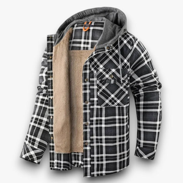 Gilet chemise à carreaux café, vue complète sur cintre