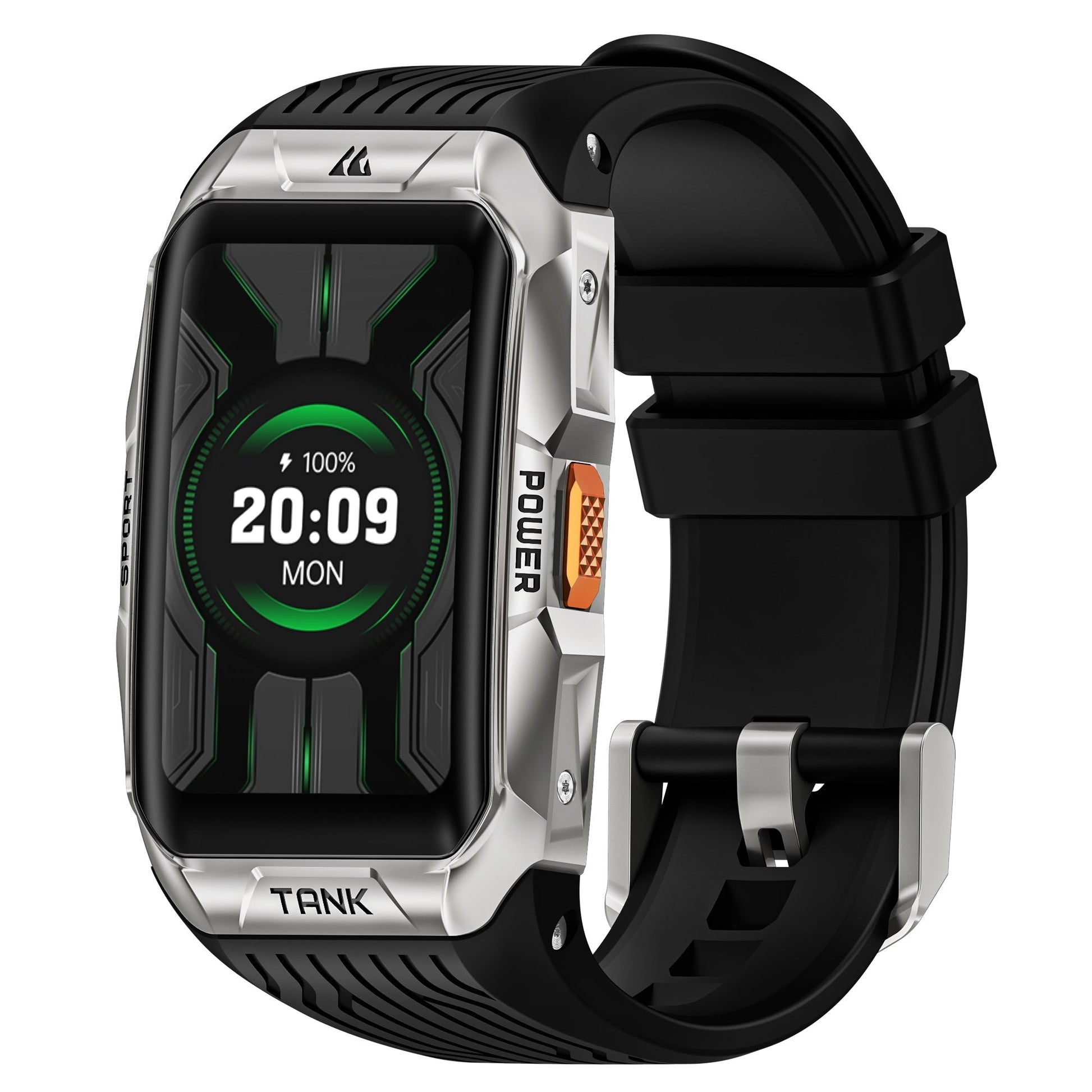Montre intelligente robuste avec écran AMOLED allumé, vue de face