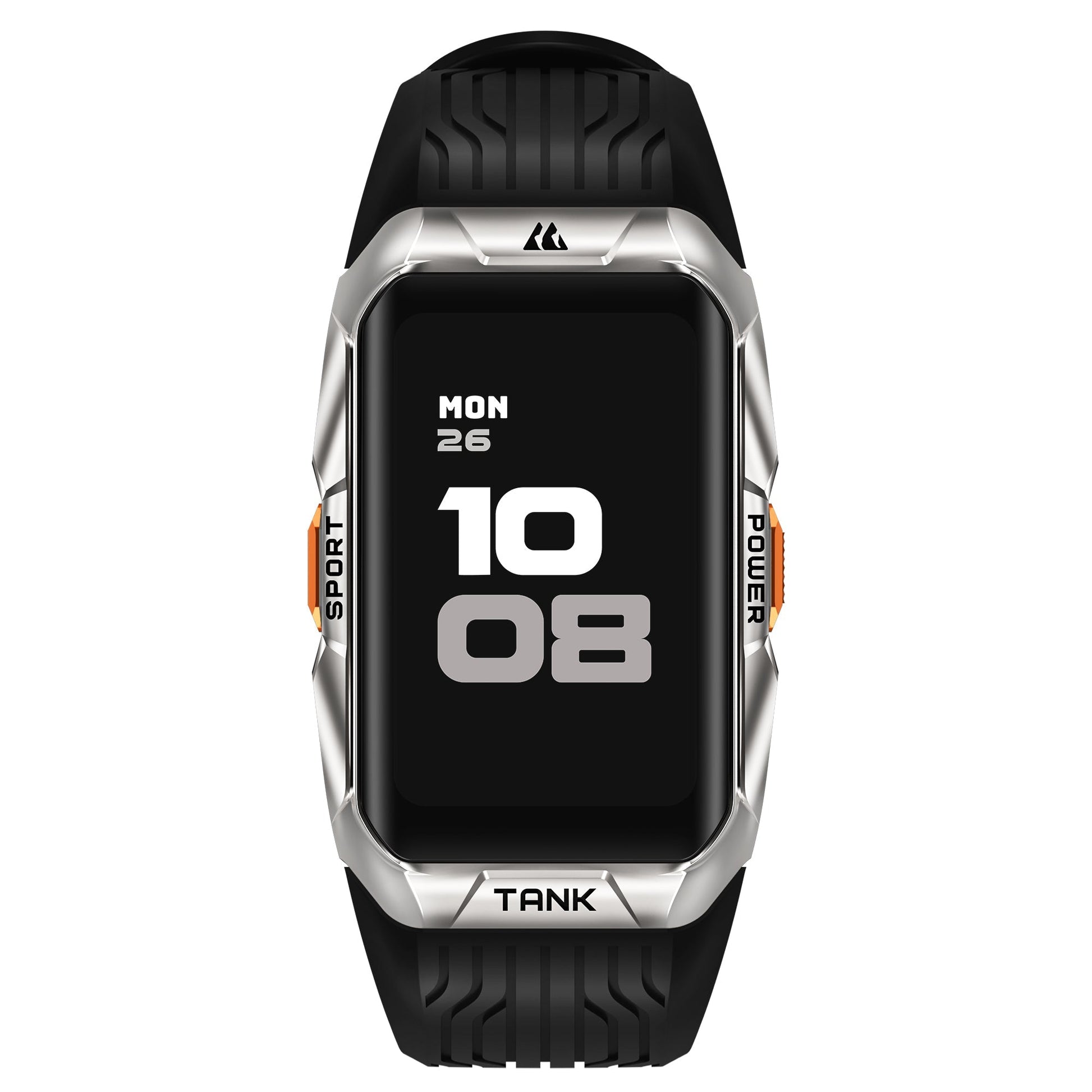 Vue latérale de la montre, boîtier en acier inoxydable