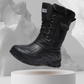 Bottes en action dans la neige, test de résistance thermique