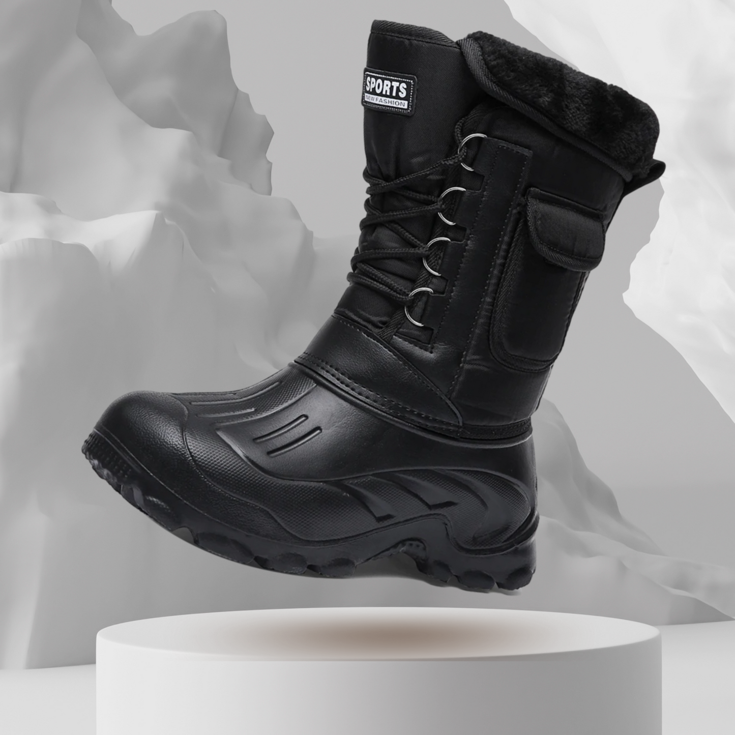 Bottes en action dans la neige, test de résistance thermique