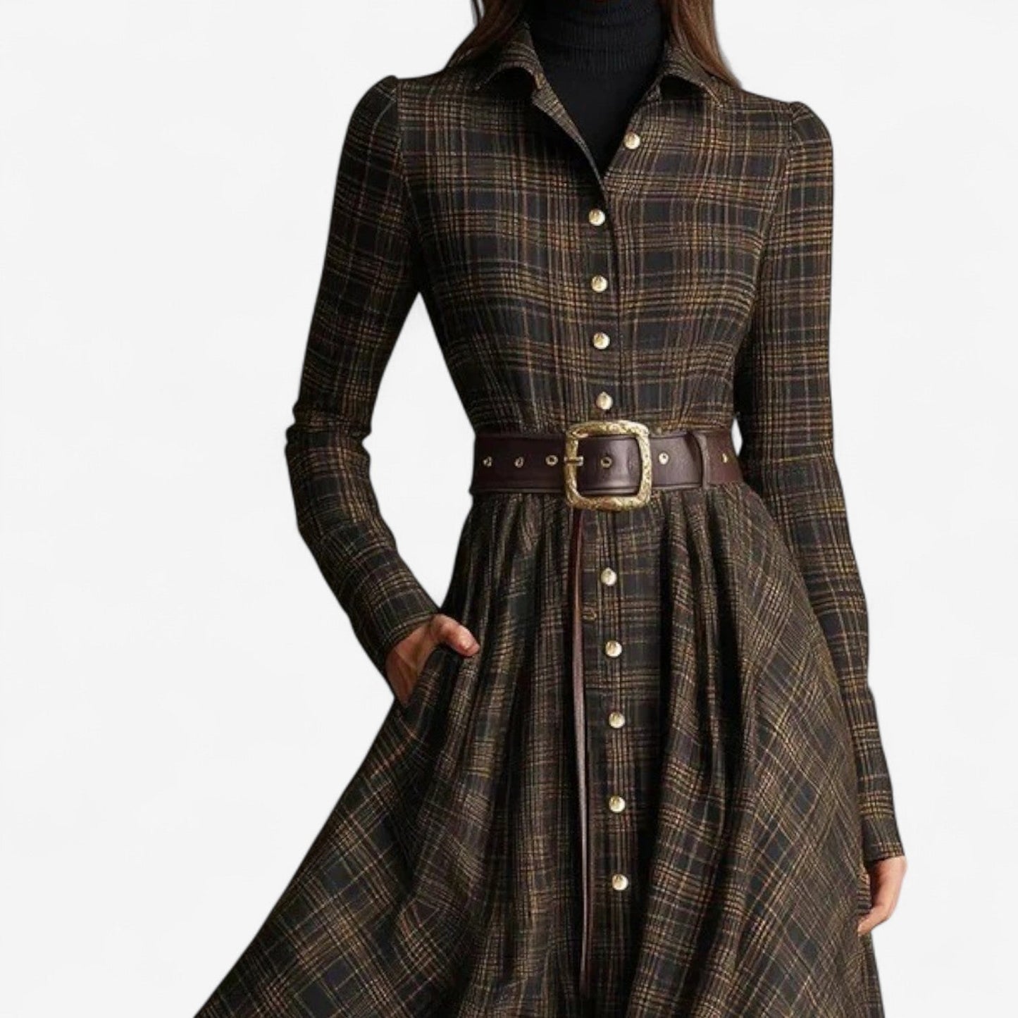 Détail de la ceinture sur la robe maxi vintage