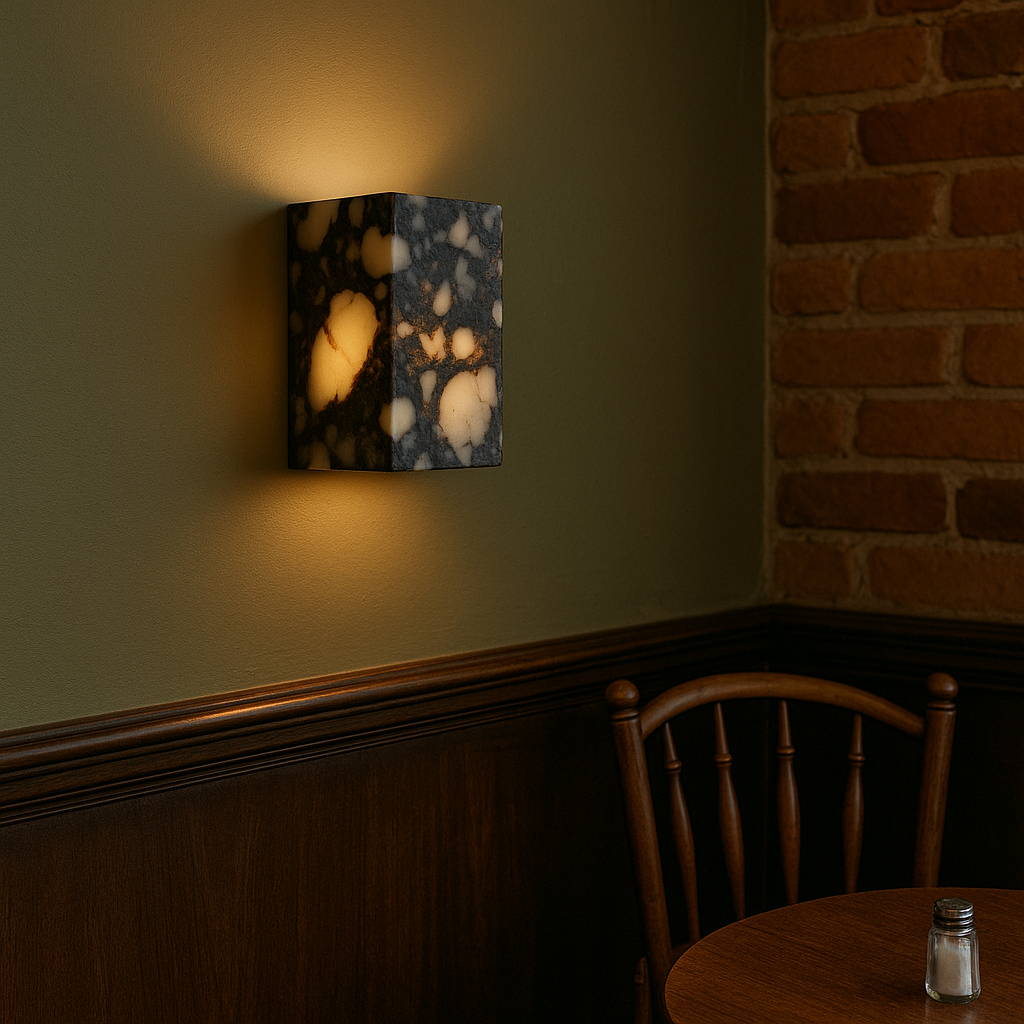 Installation de l'applique murale en marbre dans un salon