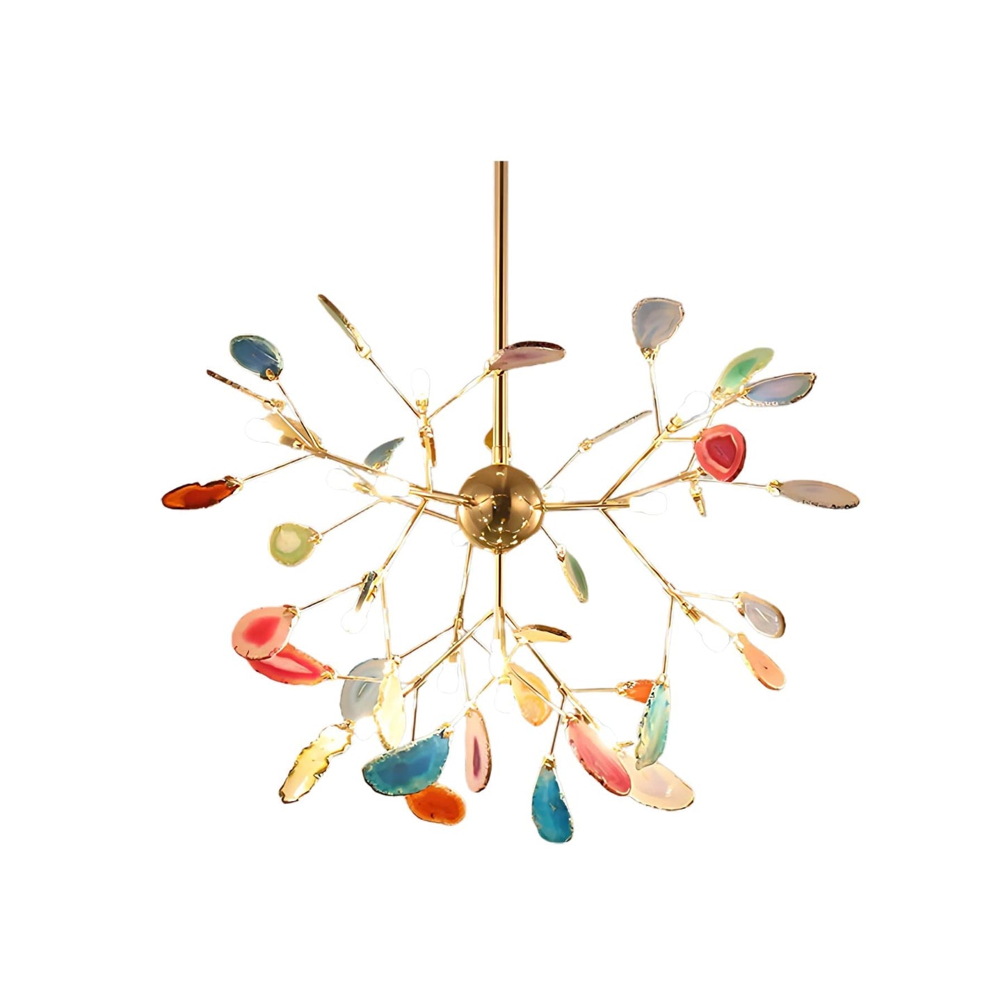 Lampe pendante avec pierres d'agate colorées en gros plan