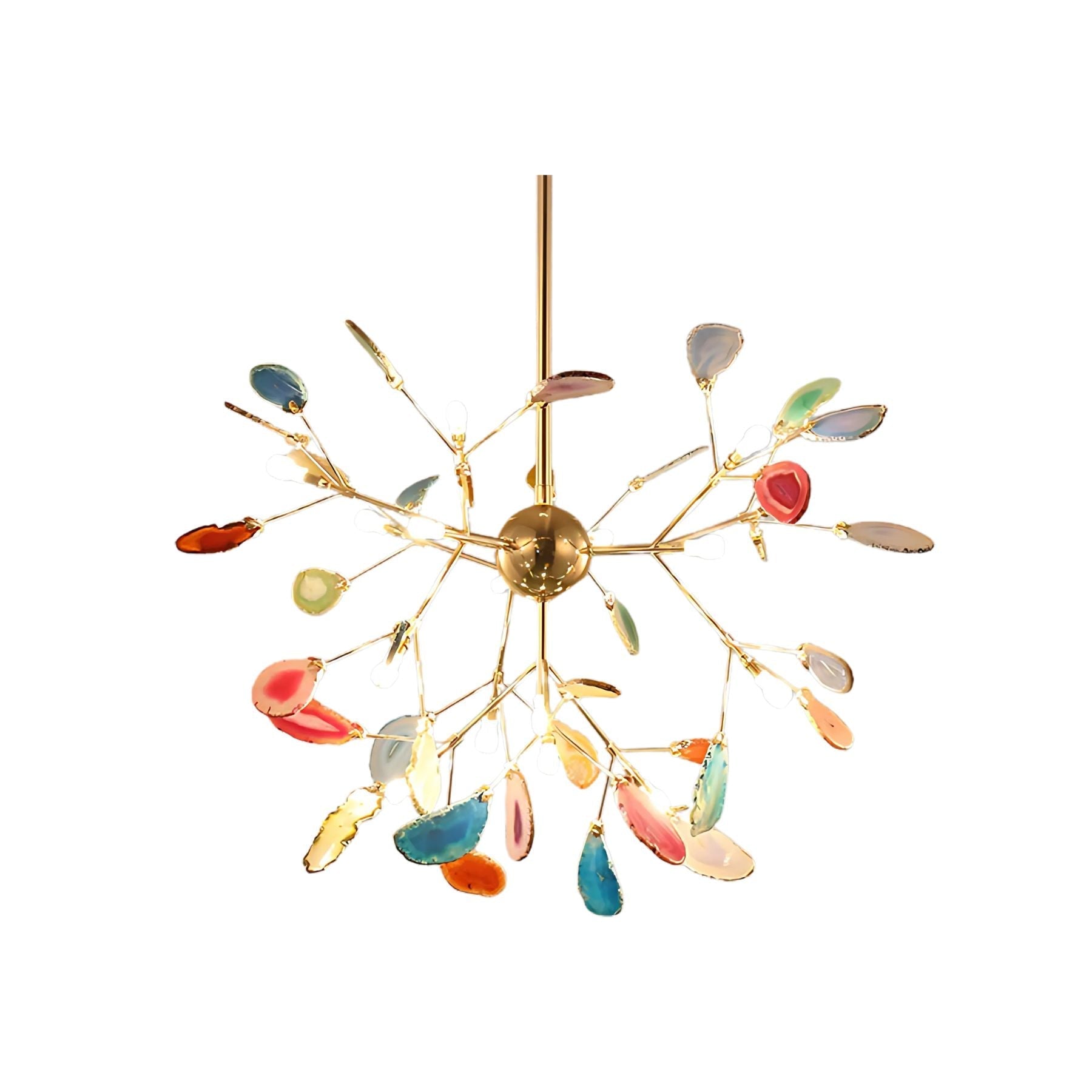 Lampe pendante avec pierres d'agate colorées en gros plan