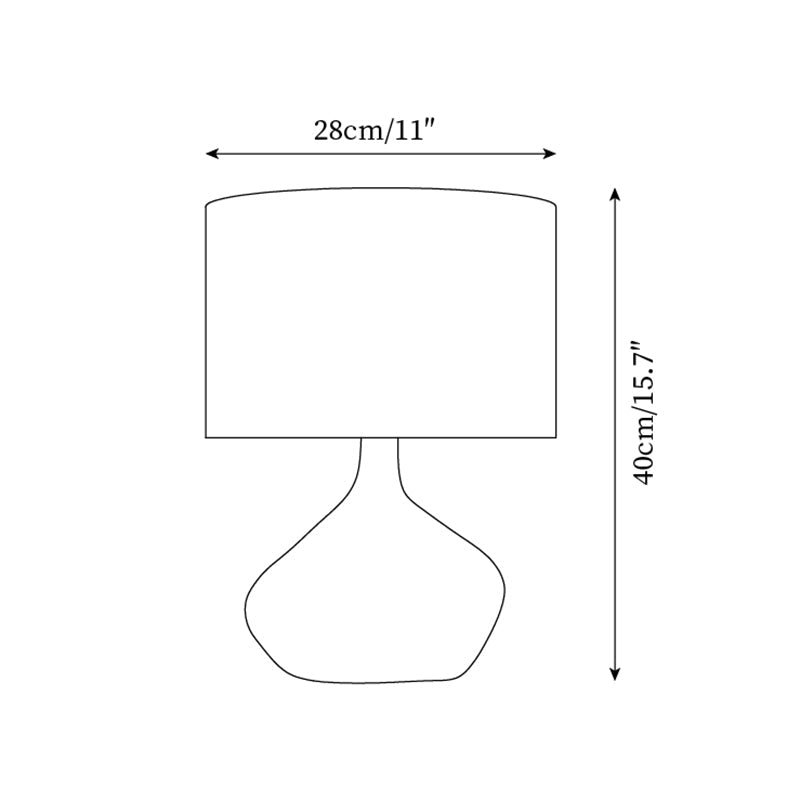 Vue latérale de la lampe avec abat-jour en tissu beige