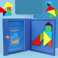 Main d'enfant manipulant des tuiles de puzzle colorées