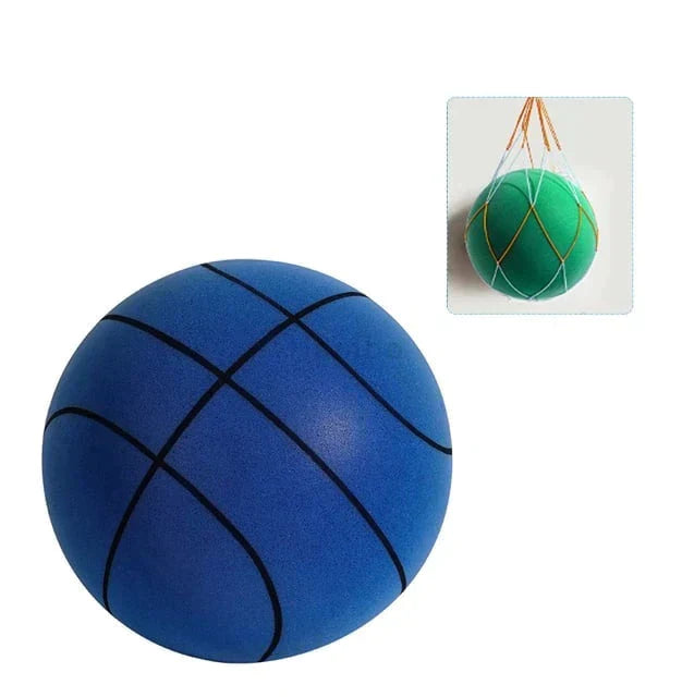 Ballon de basket jaune en mousse sur sol intérieur