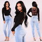 Jeggings femme taille haute en denim extensible, vue de profil