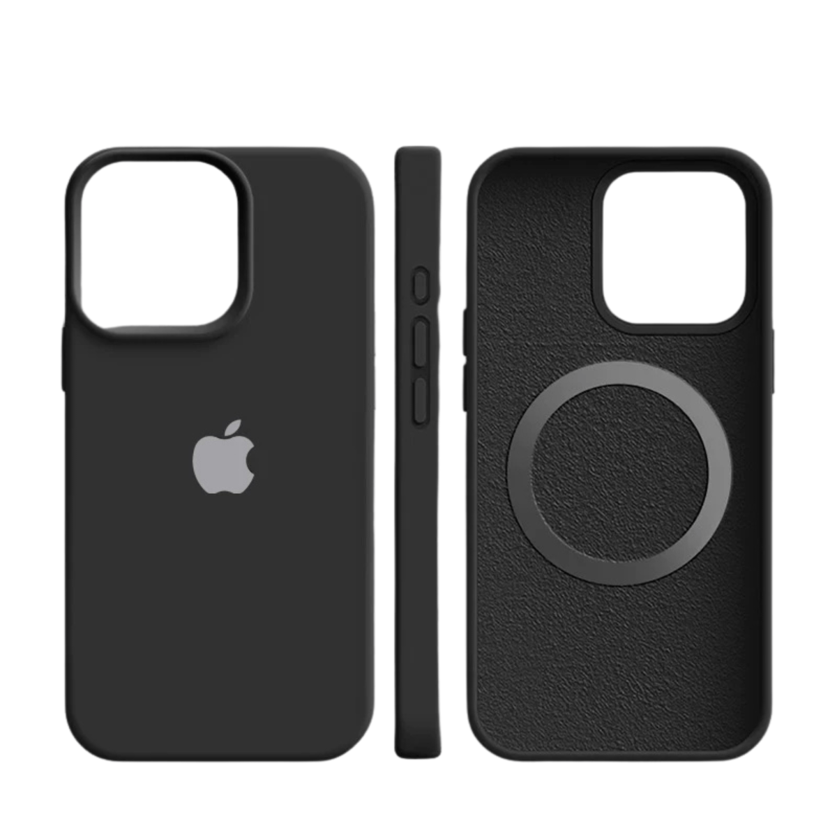 Vue latérale de la coque en silicone avec compatibilité MagSafe