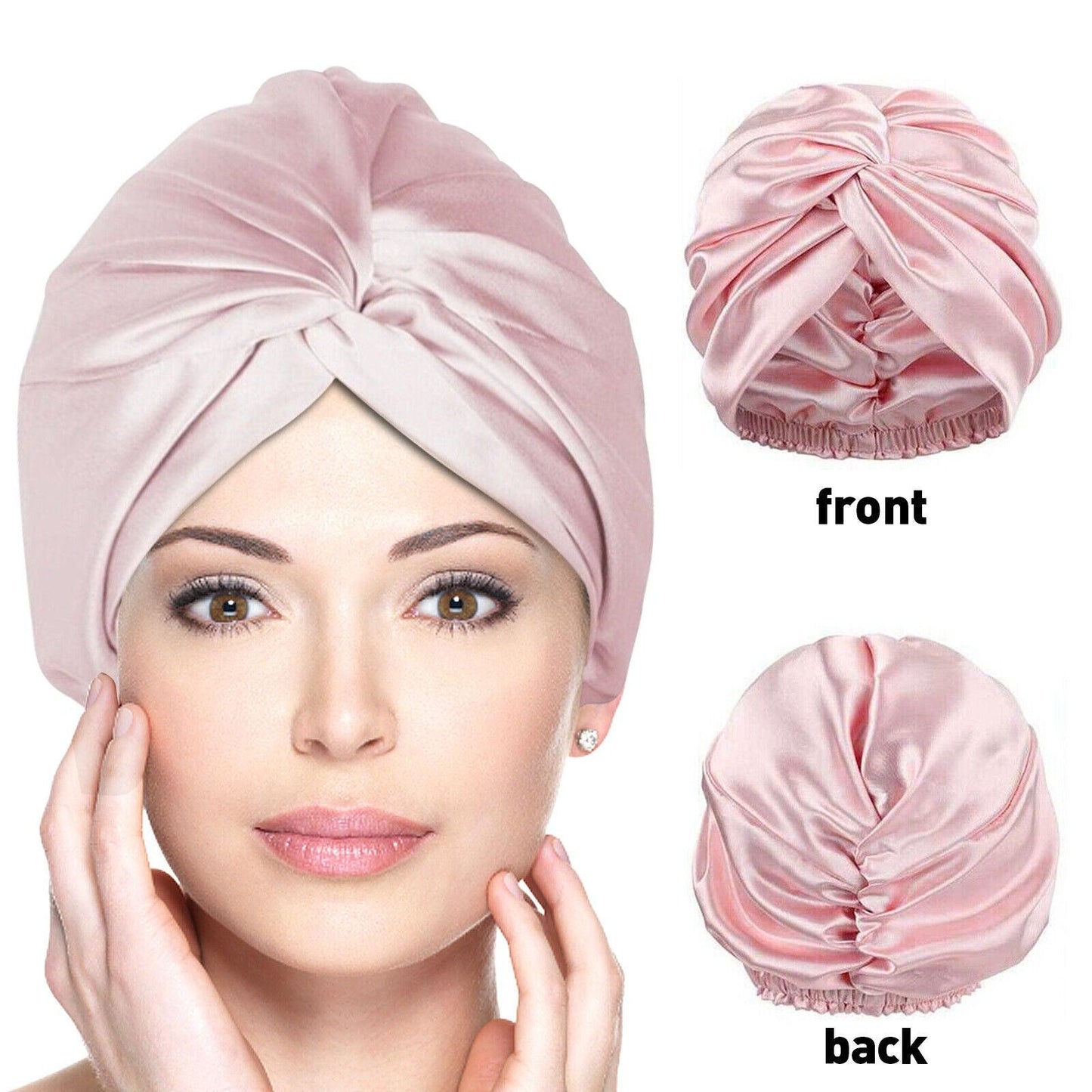 Turban en soie torsadé sur fond neutre, vue de face