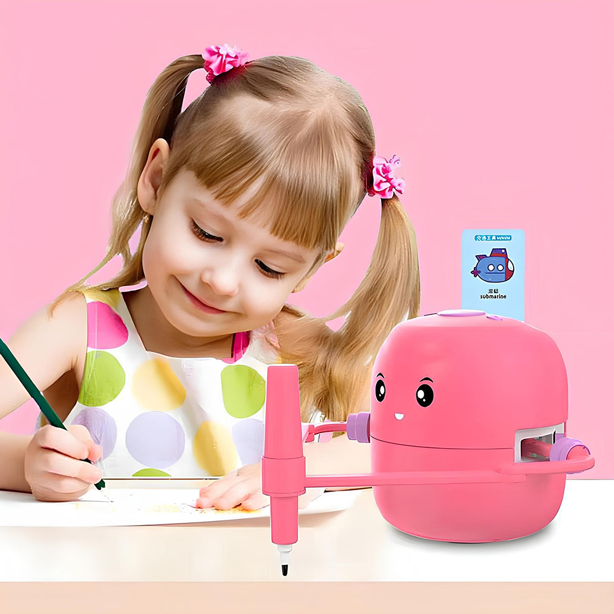 Robot de dessin guidant un enfant avec une carte