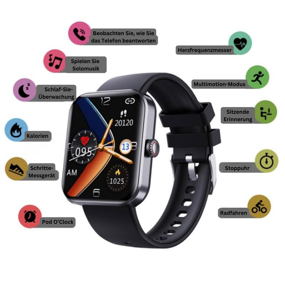 Interface utilisateur de la montre avec graphiques de santé
