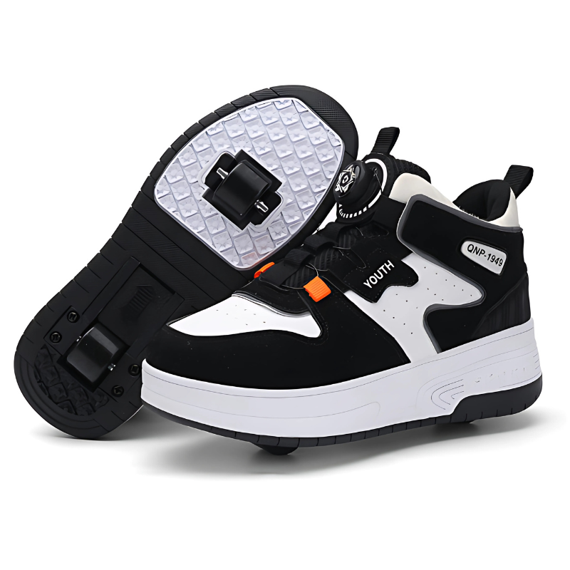 Chaussures pour enfants en action avec roues déployées
