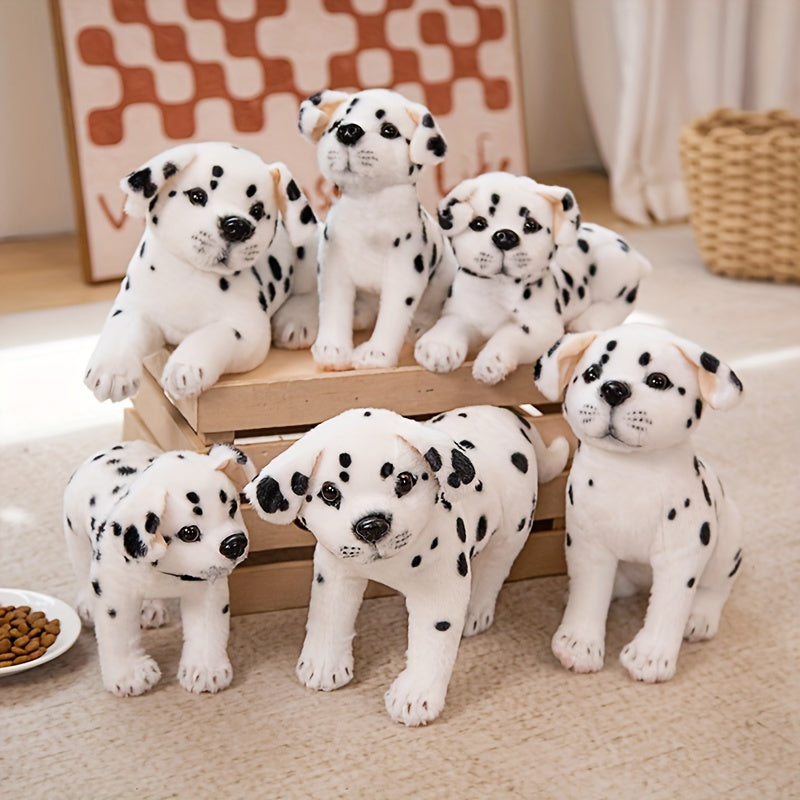 Vue latérale du chiot en peluche tacheté