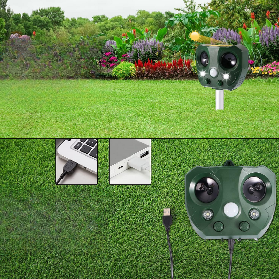 Vue de côté du dispositif ultrasonique pour jardin