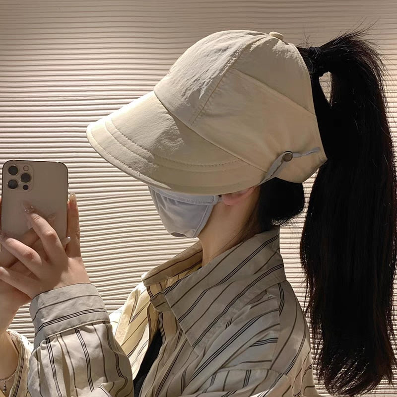 Chapeau de soleil en coton avec large bord et support de masque