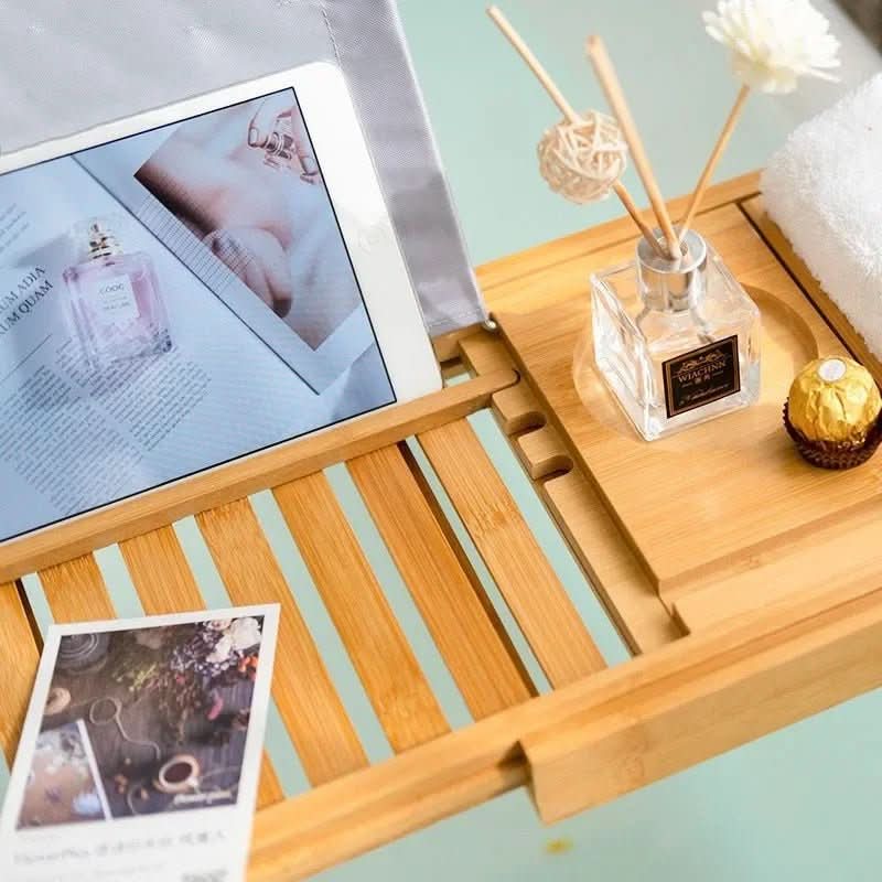 Plateau de bain en bambou avec supports pour accessoires