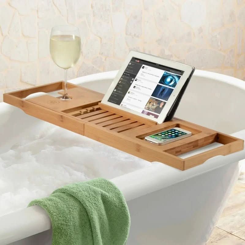 Plateau de bain extensible avec emplacement pour tablette