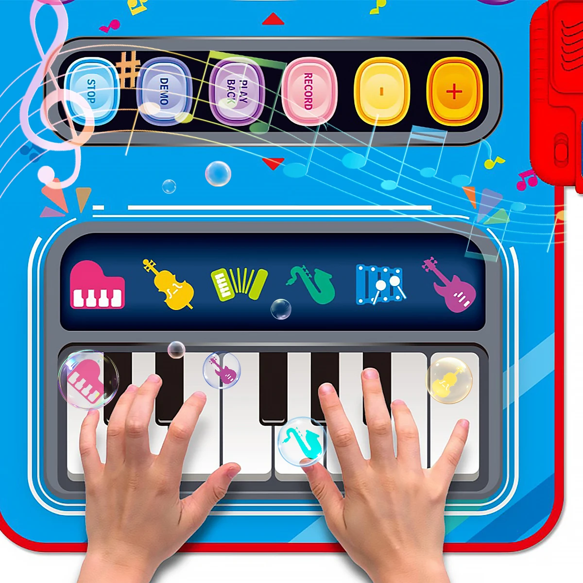 Vue rapprochée des touches du piano sur le tapis musical