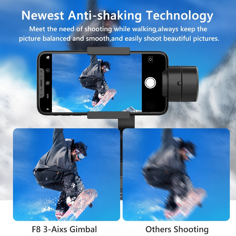 Gimbal portable avec smartphone monté, vue de face