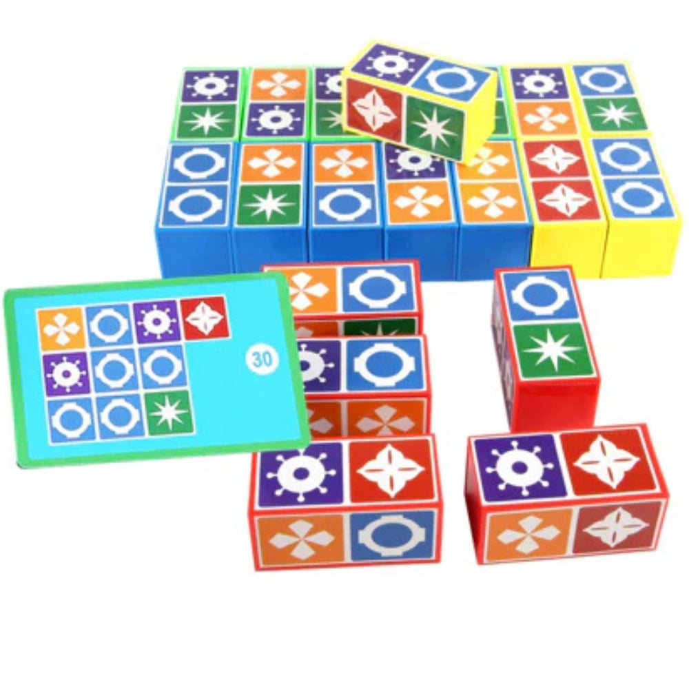 Vue d'ensemble d'un jeu de puzzle avec motifs colorés