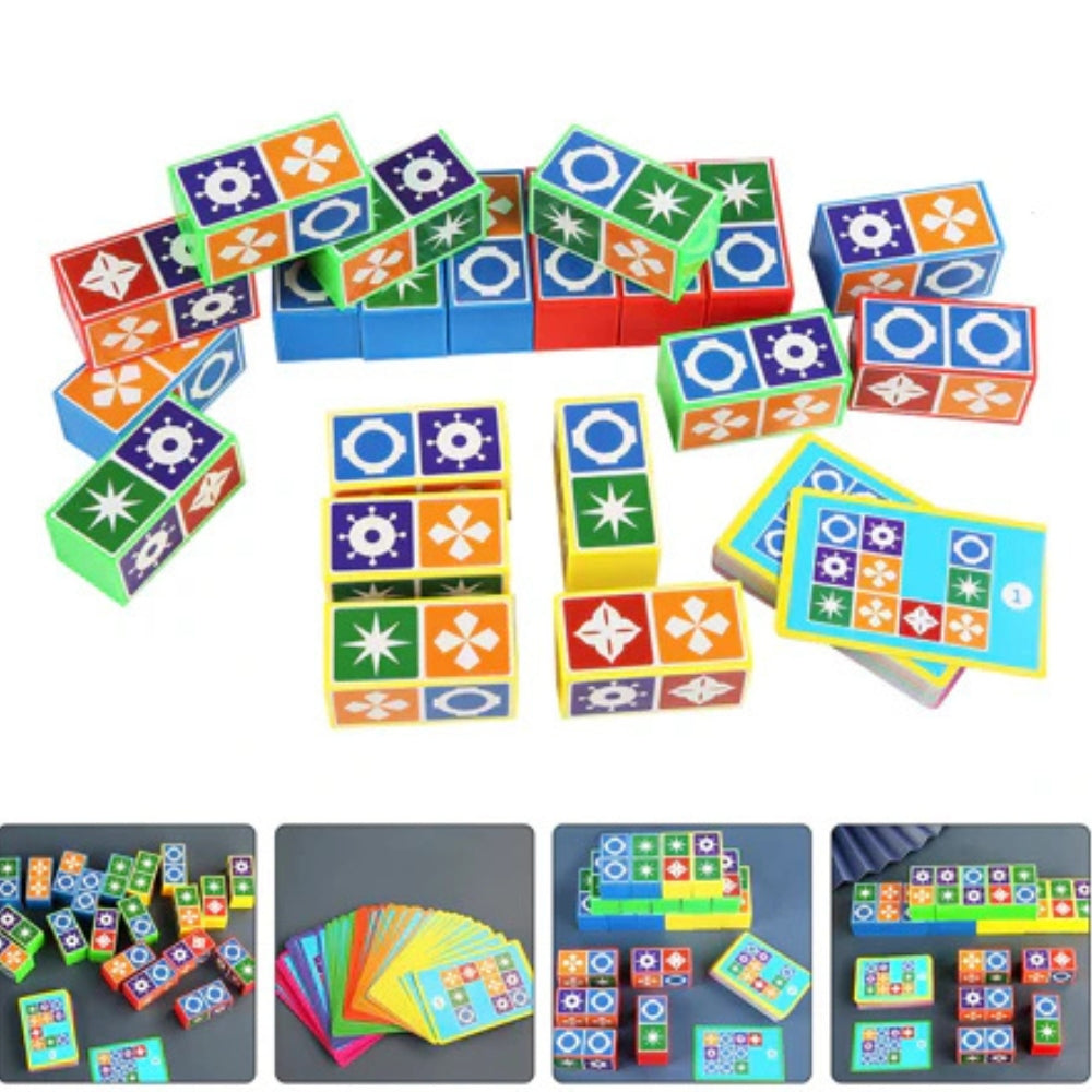 Gros plan sur des mains empilant des blocs multicolores