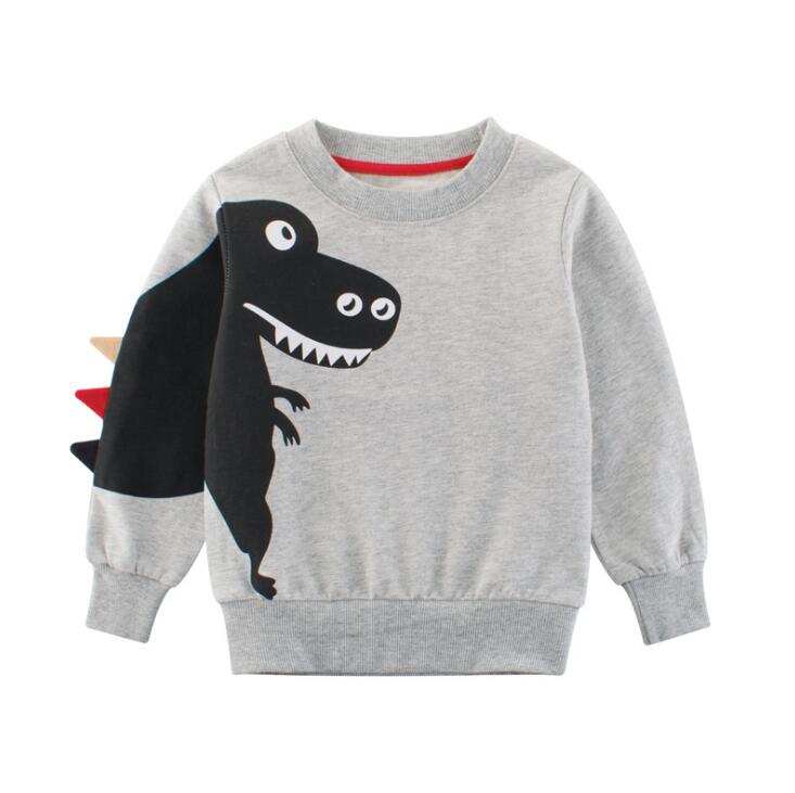 Pull enfant motif dinosaure vert sur fond gris