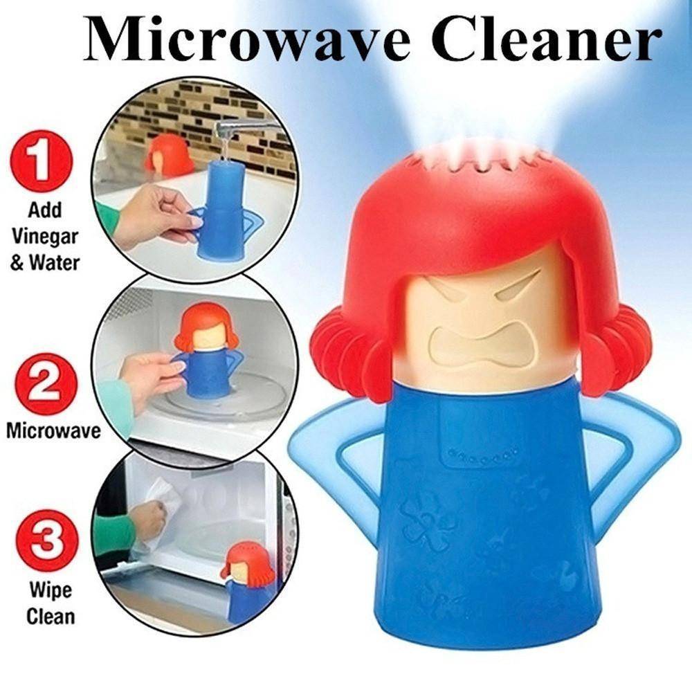 Nettoyeur vapeur en forme de personnage dans un micro-ondes