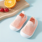 Vue de face des baskets enfant, couleur rose, semelle large