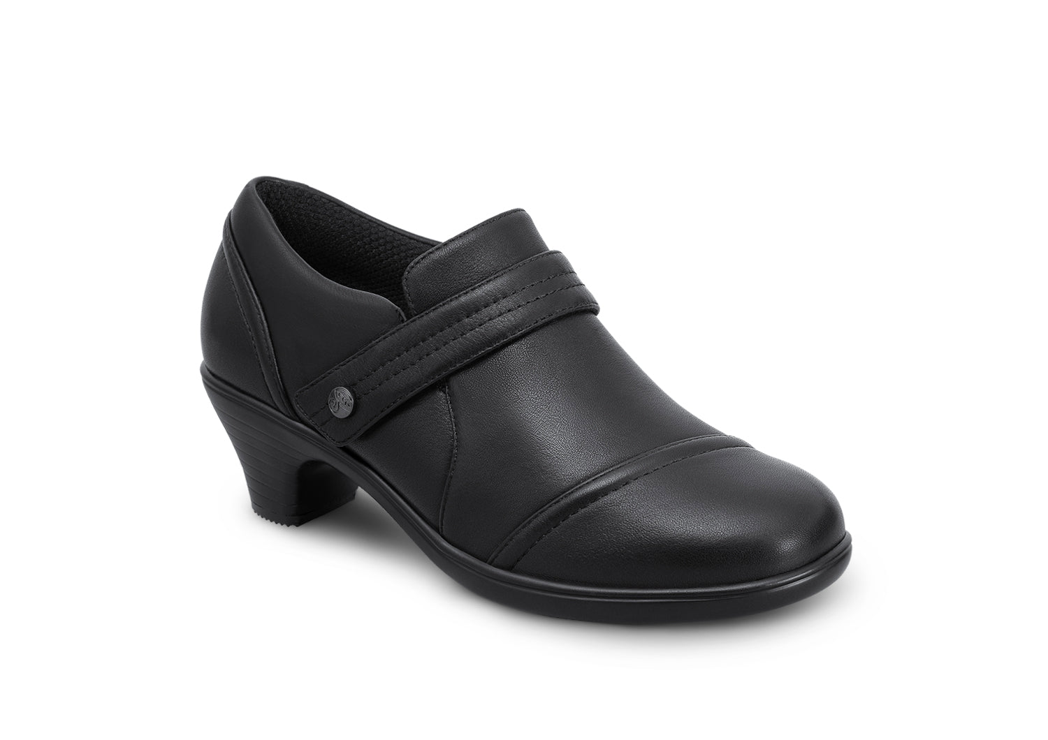 Vue d'ensemble du shootie noir avec talon compensé