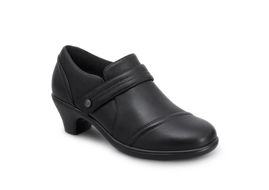 Vue d'ensemble du shootie noir avec talon compensé