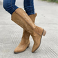 Bottes en suède avec broderie et fermeture éclair latérale