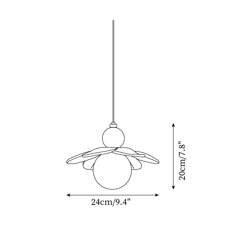 Vue latérale de la suspension florale avec lumière allumée