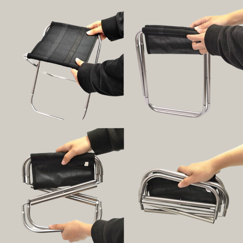 Tabouret plié, prêt pour le transport