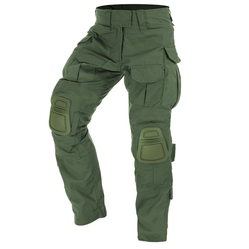 Pantalon cargo camouflage avec genouillères intégrées, vue de face