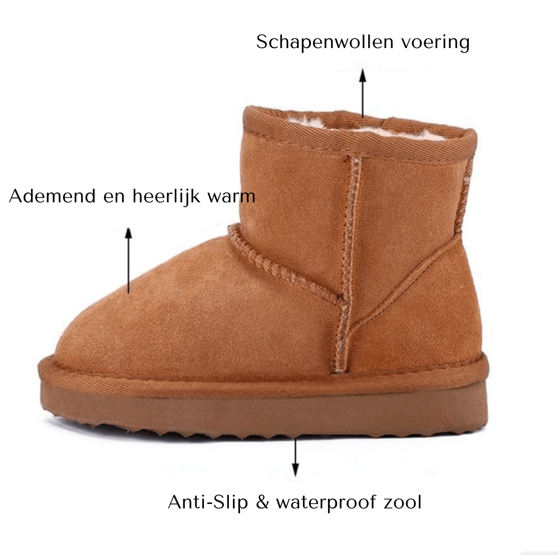 Vue latérale des bottes d'hiver montrant la doublure intérieure